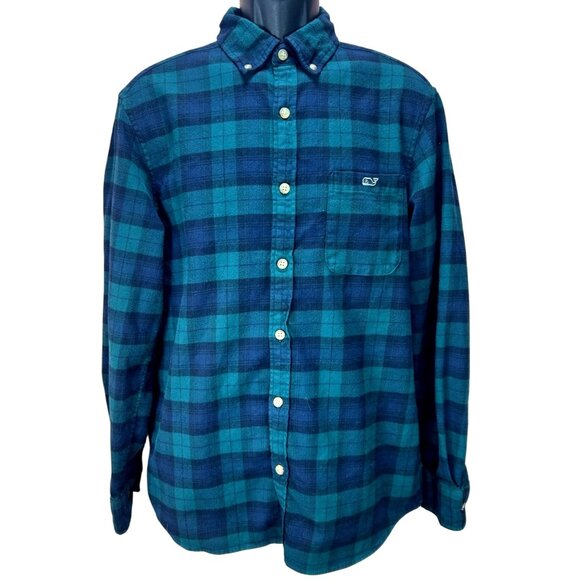 Vineyard Vines Mens Classic Fit Blue Plaid Button-Down Shirt Medium - Picture 1 of 5